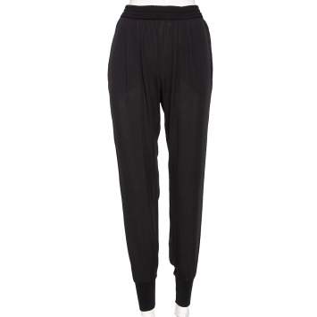 Pre Owned Stella McCartney Black Crepe & Rib Knit Hem Detail Pants M