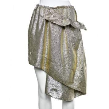 Pre Owned Stella McCartney Gold Lurex Gathered Brynn Asymmetric Skirt M