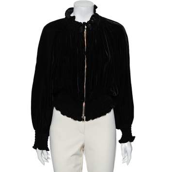 Pre Owned Stella McCartney Black Velvet Ruffled Bomber Jacket S