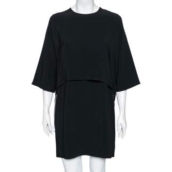 Pre Owned Stella McCartney Black Crepe Beaded Fringe Embellished Layered Dress M