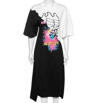 Pre Owned Stella McCartney Monochrome Cotton Printed Sweatshirt Dress M 