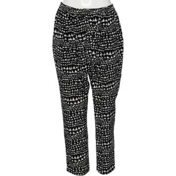Pre Owned Stella McCartney Monochrome Heart Printed Silk Pants M 