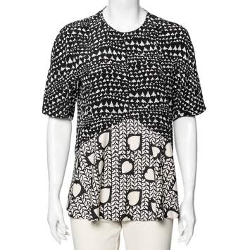 Pre Owned Stella McCartney Monochrome Heart Printed Silk Flounce Top M