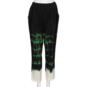 Pre Owned Stella McCartney Black Tie-Dye Printed Silk Pants M