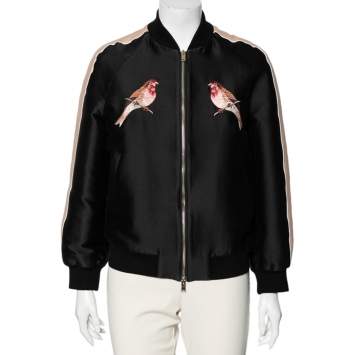 Pre Owned Stella McCartney Navy Blue and Black Cotton Bird Embroidery Bomber XS