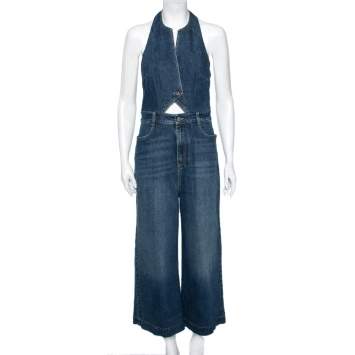Pre Owned Stella McCartney Blue Denim Halterneck Jumpsuit M