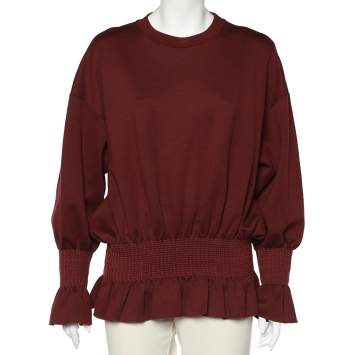 Pre Owned Stella McCartney Burgundy Cotton Knit Smocked Detail Sweatshirt M