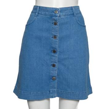 Pre Owned Stella McCartney Blue Denim Button Front Short Skirt M 