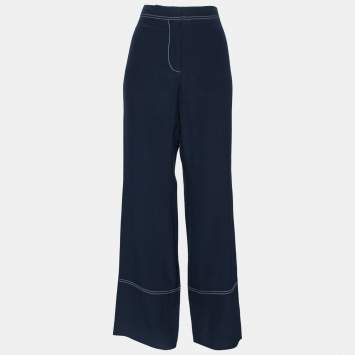 Pre Owned Stella McCartney Navy Blue Silk Straight Leg Pants M