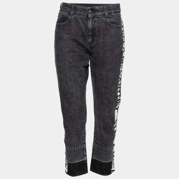 Pre Owned Stella McCartney Grey Denim Side Panel Logo Pants M