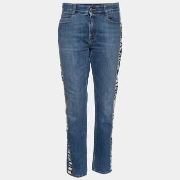 Pre Owned Stella McCartney Blue Denim Side Panel Logo Pants M