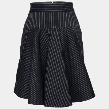 Pre Owned Stella McCartney Black Cotton Striped Flared Mini Skirt S