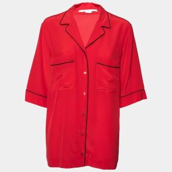 Pre Owned Stella McCartney Red Silk Front Pocket Shirt M
