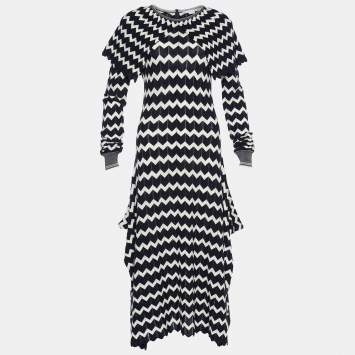Pre Owned Stella McCartney Monochrome Patterned Wool Knit Draped Dress M