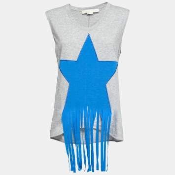 Pre Owned Stella McCartney Grey Cotton Fringed Star Detail Tank Top S