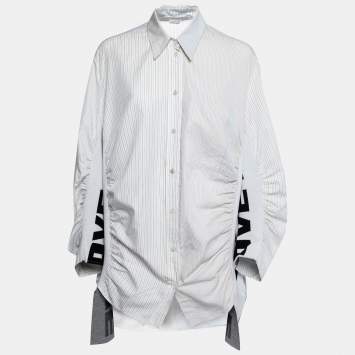 Pre Owned Stella McCartney White Striped Cotton Contrast Rib Knit Trim Shirt M