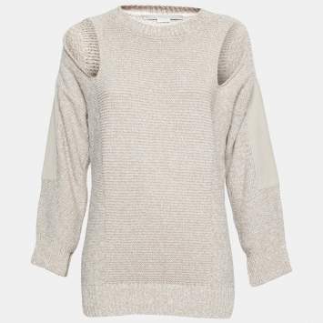 Pre Owned Stella McCartney Beige Knit Linen Paneled Cut-Out Detail Jumper XXS