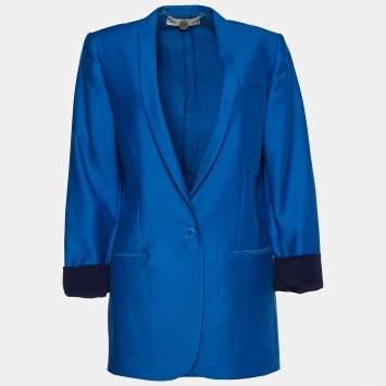 Pre Owned Stella McCartney Blue Wool Silk Mid-Length Blazer M