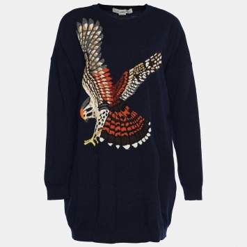 Pre Owned Stella McCartney Navy Blue Eagle Jacquard Sweater Dress M