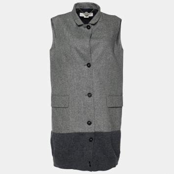 Pre Owned Stella McCartney Grey Patterned Wool Button Front Sleeveless Jacket S