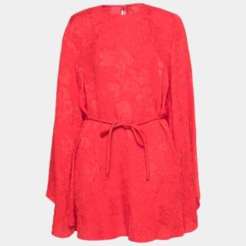 Pre Owned Stella McCartney Red Brocade Delia Belted Dress M