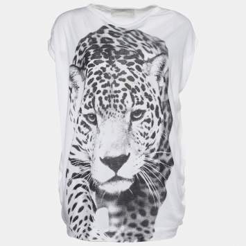 Pre Owned Stella McCartney White Cotton Leopard Print Top S