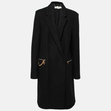 Pre Owned Stella McCartney Black Wool Chain Embellished Coat L