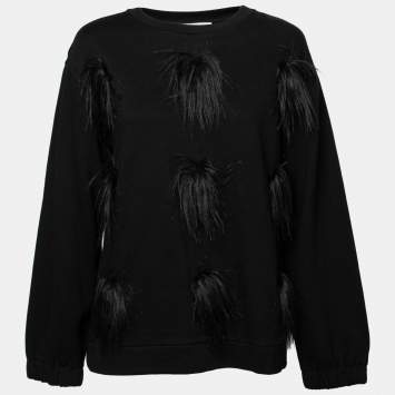 Pre Owned Stella McCartney Black Faux Fur Detail Cotton Sweatshirt M