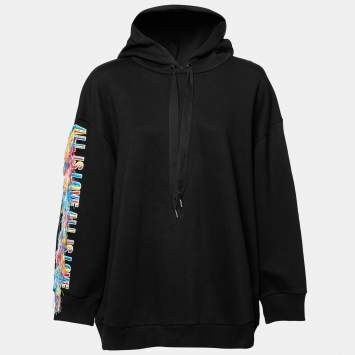 Pre Owned Stella McCartney Black Cotton Fringe Embroidered Oversized Hoodie S