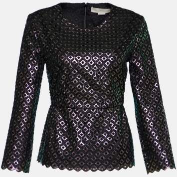 Pre Owned Stella McCartney Black Cutwork Peplum Top S
