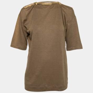 Pre Owned Stella McCartney Olive Green Linen Zip-Detail Top S