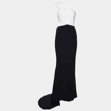 Pre Owned Stella McCartney Monochrome Cutout Detail One Shoulder Trail Gown S