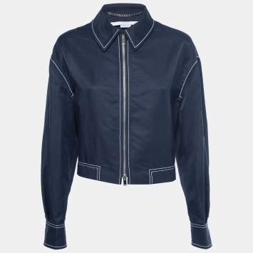 Pre Owned Stella McCartney Navy Blue Cotton & Linen Zip-Front Jacket M