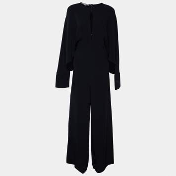 Pre Owned Stella McCartney Black Crepe Long Sleeve Wide Leg Jumpsuit M