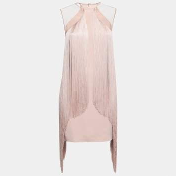Pre Owned Stella McCartney Pink Ombre Fringe Trimmed Crepe Short Dress M