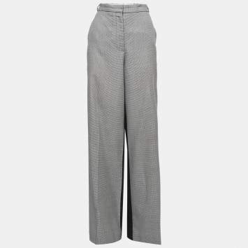 مملوكة مسبقًا Stella McCartney Grey Checked & Black Paneled Wool Straight Leg Pants L