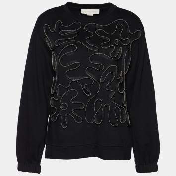 Pre Owned Stella McCartney Black Zipper Squiggle Cotton Knit Sweatshirt XS