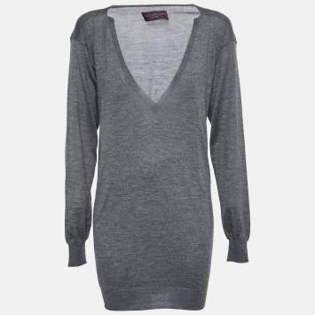 Pre Owned Stella McCartney Grey Knit Long Sleeve V Neck Sweater S