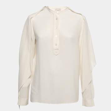 Pre Owned Stella McCartney Cream Silk Tie Neck Blouse M