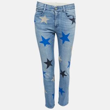 Pre Owned Stella McCartney Blue Star Printed Denim Jeans S Waist 26"