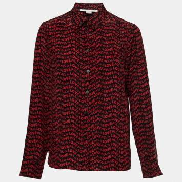 Pre Owned Stella McCartney Black All Is Love Printed Silk Shirt M