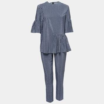 Pre Owned Stella McCartney Black Floral Printed Silk Gather Detail Top and Straight Fit Pants Set S