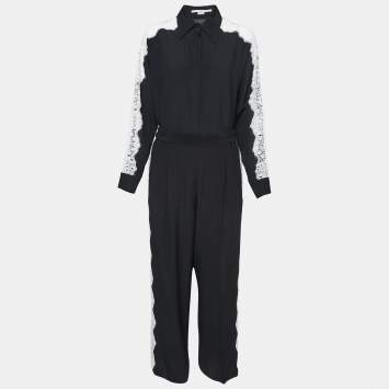 Pre Owned Stella McCartney Black Silk Lace Trim Pant & Top Set XS/M
