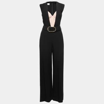 Pre Owned Stella McCartney Black Crepe Corset Insert Belted Jumpsuit S