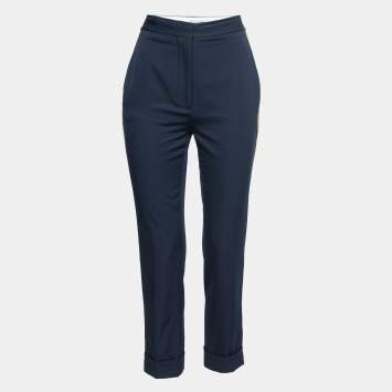 Pre Owned Stella McCartney Navy Blue Crepe Wool Side Stripe Detail Trousers S