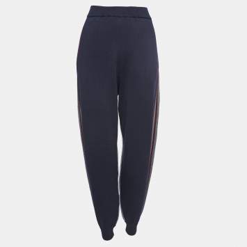 مملوكة مسبقًا Stella McCartney Navy Blue/Grey Wool Knit Jogger Pants S