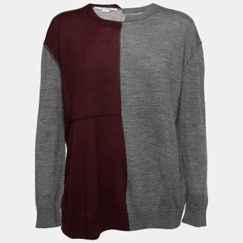 Pre Owned Stella McCartney Grey/Burgundy Wool Knit Jumper S