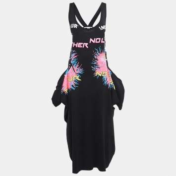 Pre Owned Stella McCartney Black Printed Cotton Jersey Olwen Cutout Sleeveless Dress M