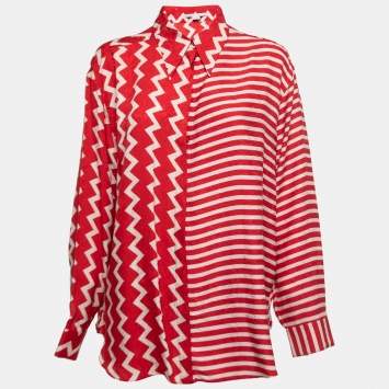 Pre Owned Stella McCartney Red Mix Contrast Printed Silk Shirt M