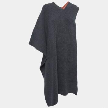 Pre Owned Stella McCartney Charcoal Grey Ribbed Wool Poncho (ONE SIZE)